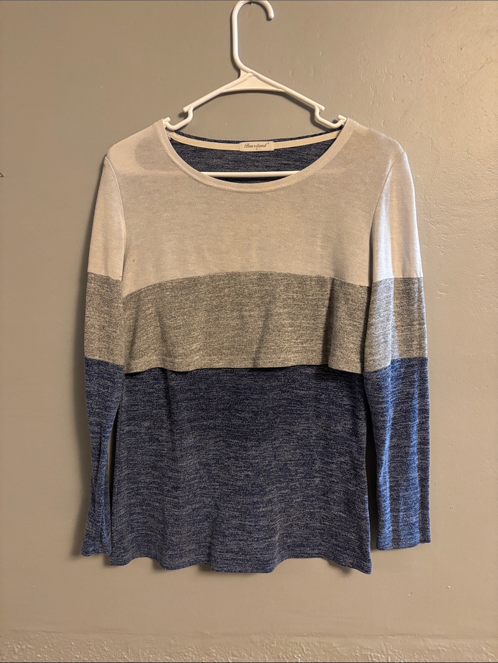 Bearsland Colorblock Knit Top in Cream, Gray, Blue